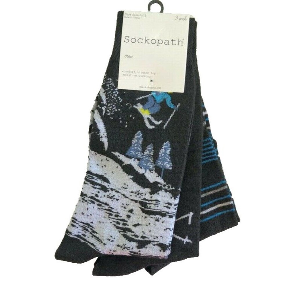 Cool Sockopath Skier Striped Socks Mens 3 Pairs Snow Skiing Sock Size 10-13